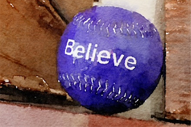 Baseball with Believe written on it